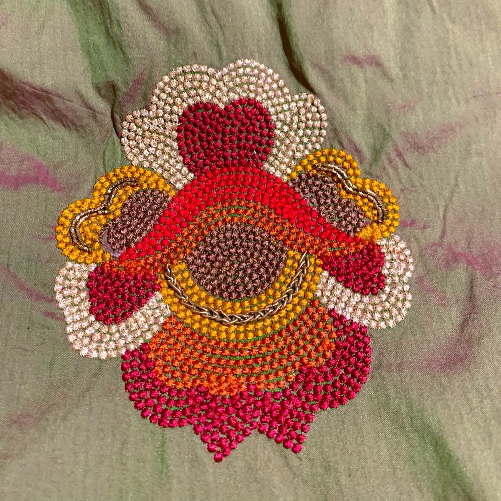 (Sold)
Double shade Desiner silk sari with hand work and soft net